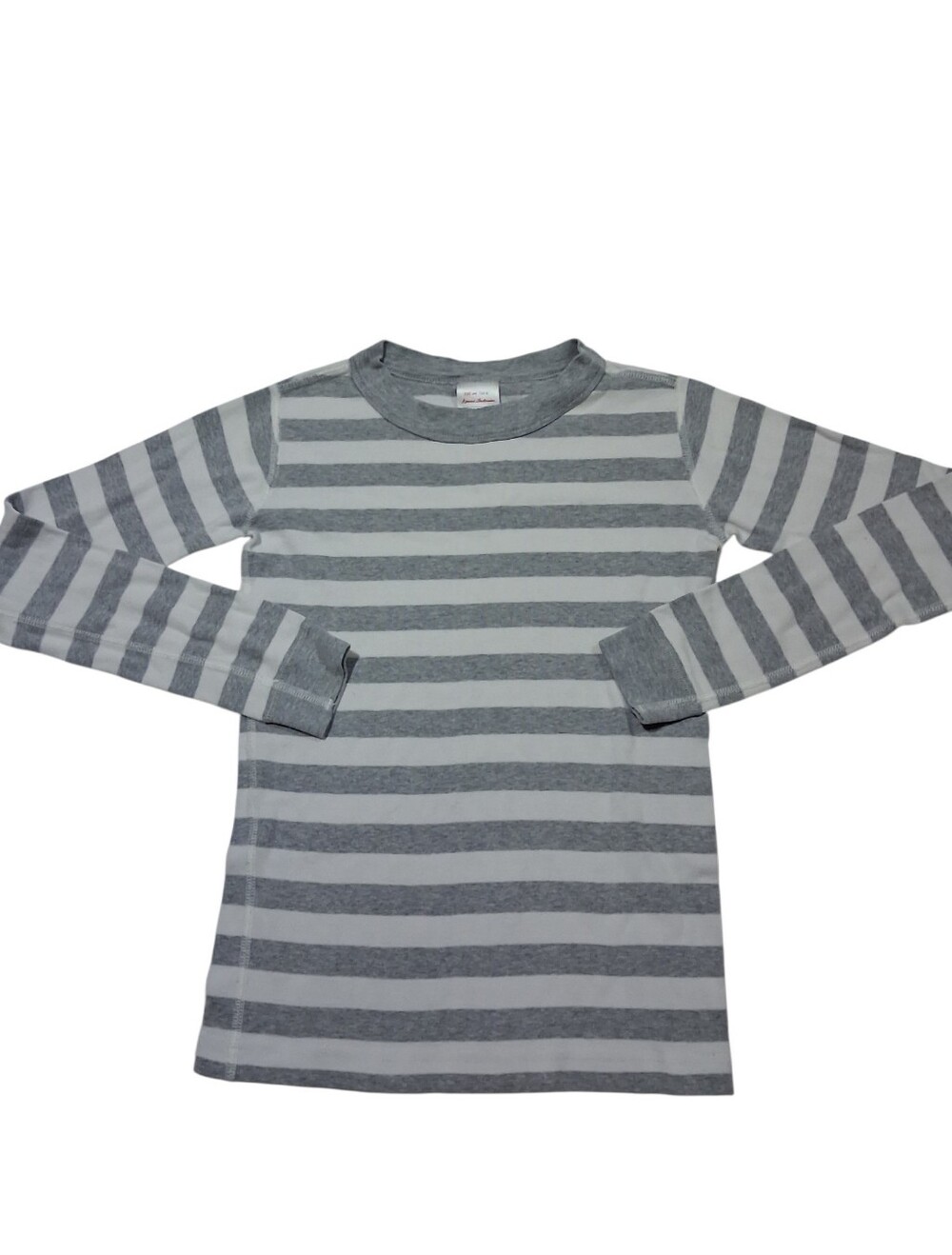Hanna Andersson Yourh Gray & White Striped Long-Sleeve Pajama Top 130cm